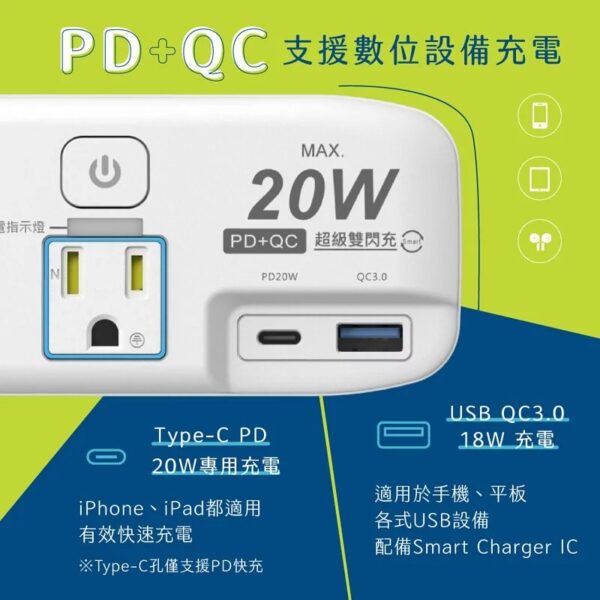 kinyo pd qc 快充 內建 延長線 gipd-343 USB type c1